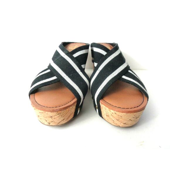 CROWN VINTAGE 9M Anthropologie Black White Elastic Slide Wedge Sandals Shoes - Picture 3 of 8